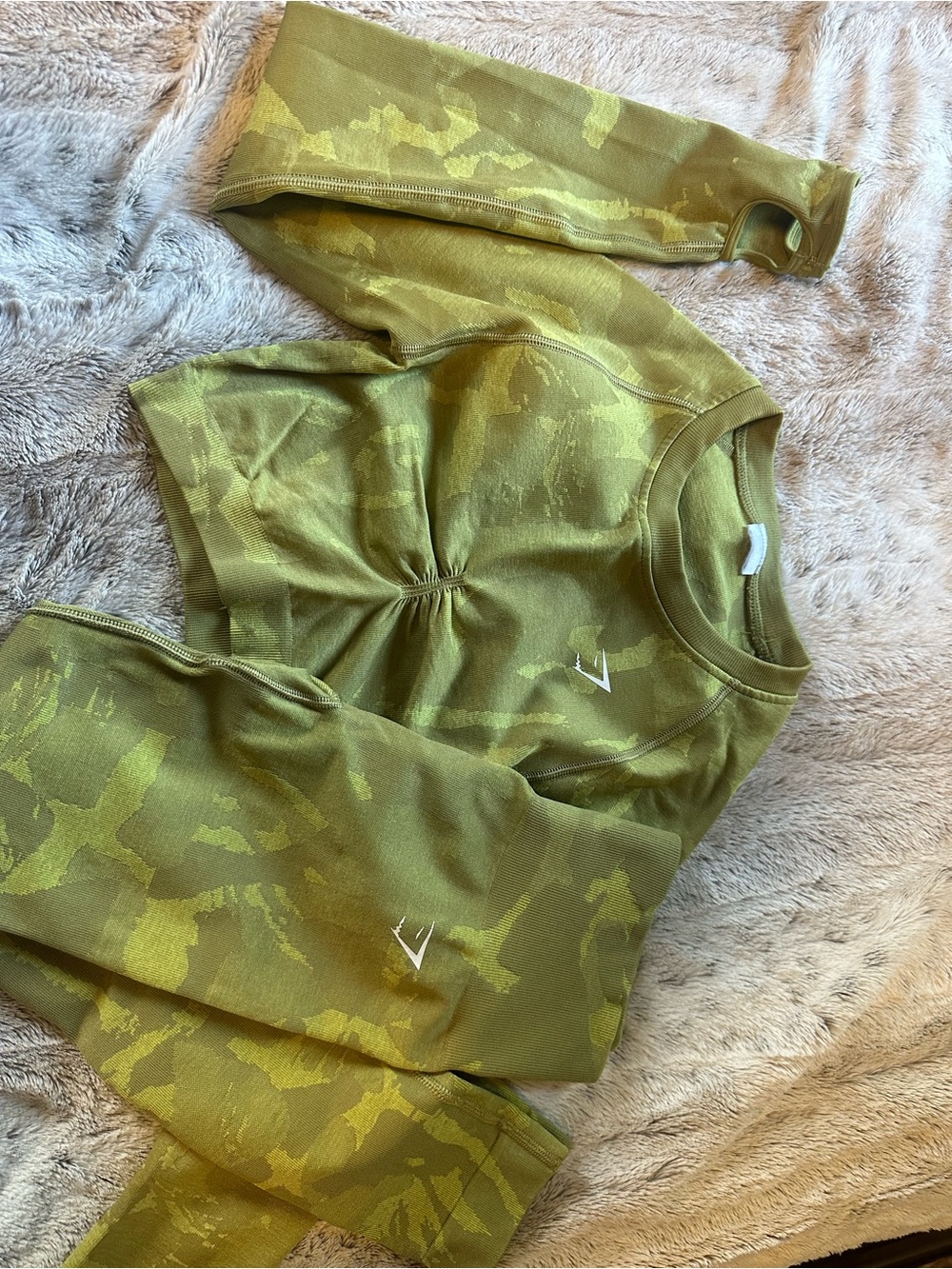 Gymshark Olive Green Camouflage Long Sleeve Crop Top And Leggings